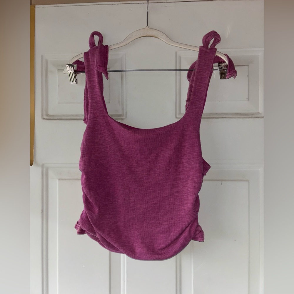 Free People pink ruched shoulder tie tank size L